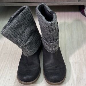 Black and Gray Knit Cuff Boots